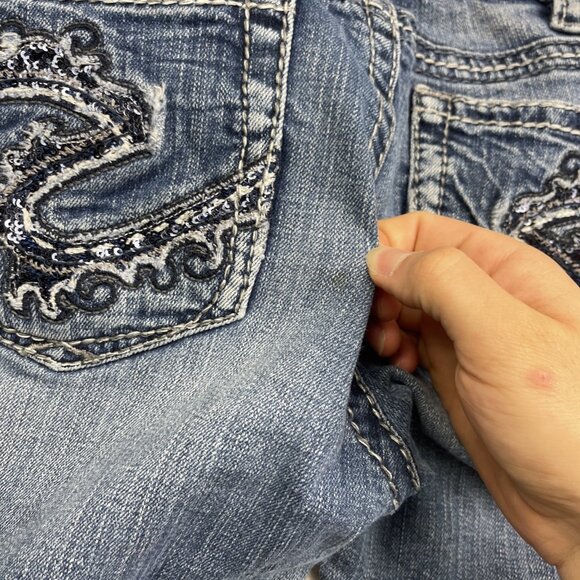 Y2K Silver Jeans Co Berkley Straight Leg Blue Denim Jeans Sz 31x32 Sequin Pocket - Picture 14 of 14